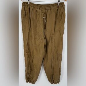 Vintage Olive Green Silk Women’s Joggers XL Pockets Drawstring Pull On VTG Murel